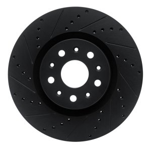 Cadillac CTS Brake Rotor (1) - Front Left - R1 Concepts - Drilled & Slotted - Black - `14-`25